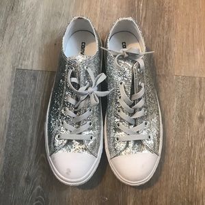 Silver glitter converse youth 6 or Womens 8 1/2